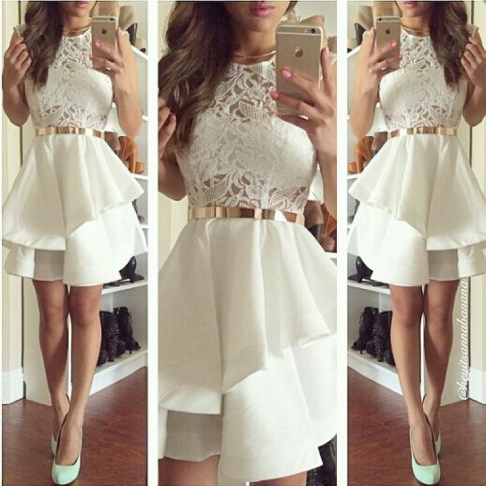 White Graduation Dress with Gold Belt